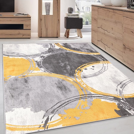 World Rug Gallery Contemporary Circles Yellow/Gray/Ivory Area Rug 5'x7' 2064YELLOW5X7